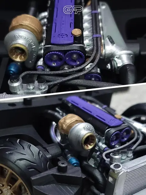 Réplica de motor turbo con tapa de válvulas morada